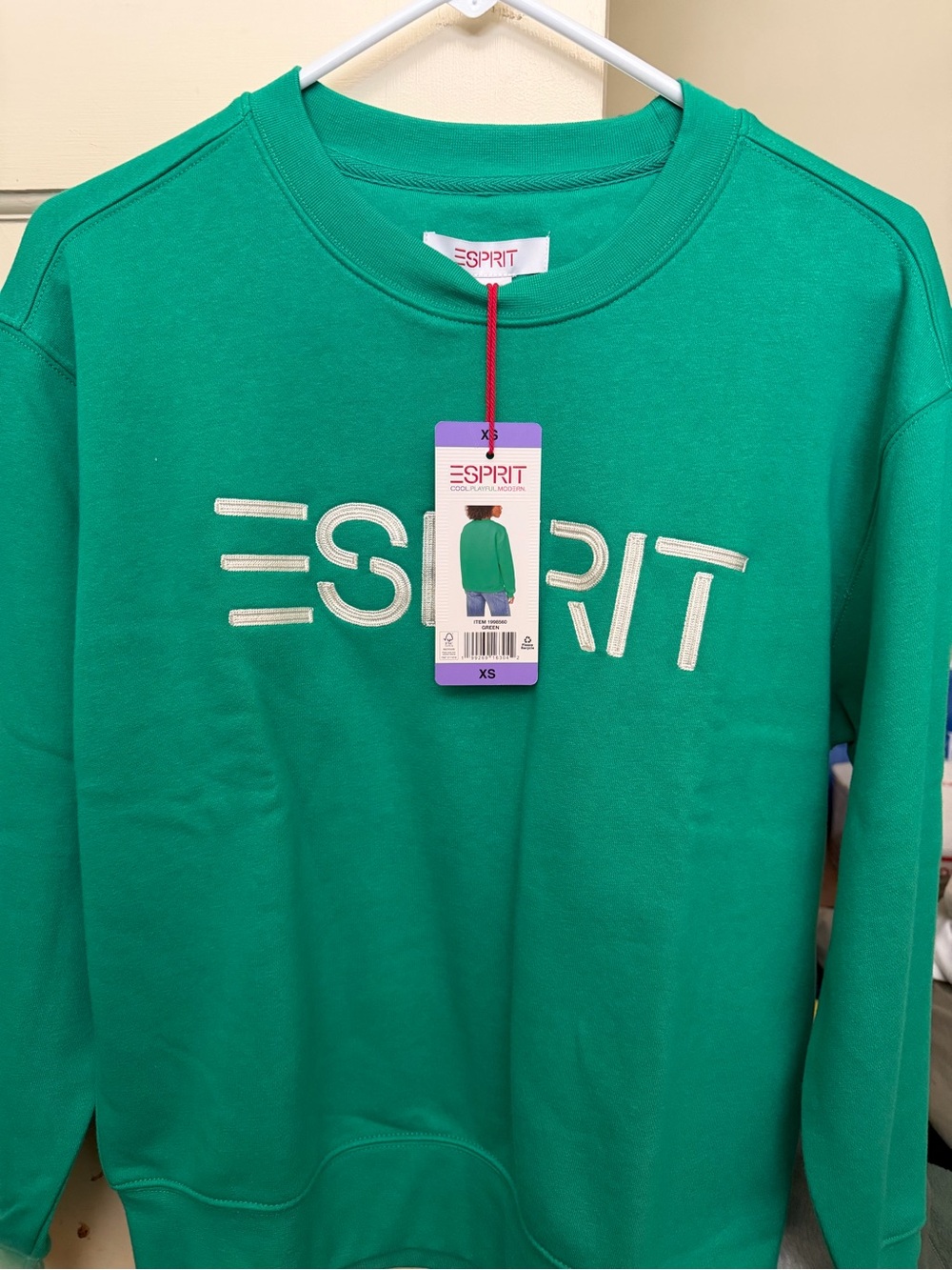Esprit Teal Green Crewneck Sweatshirt with White Logo Applique
